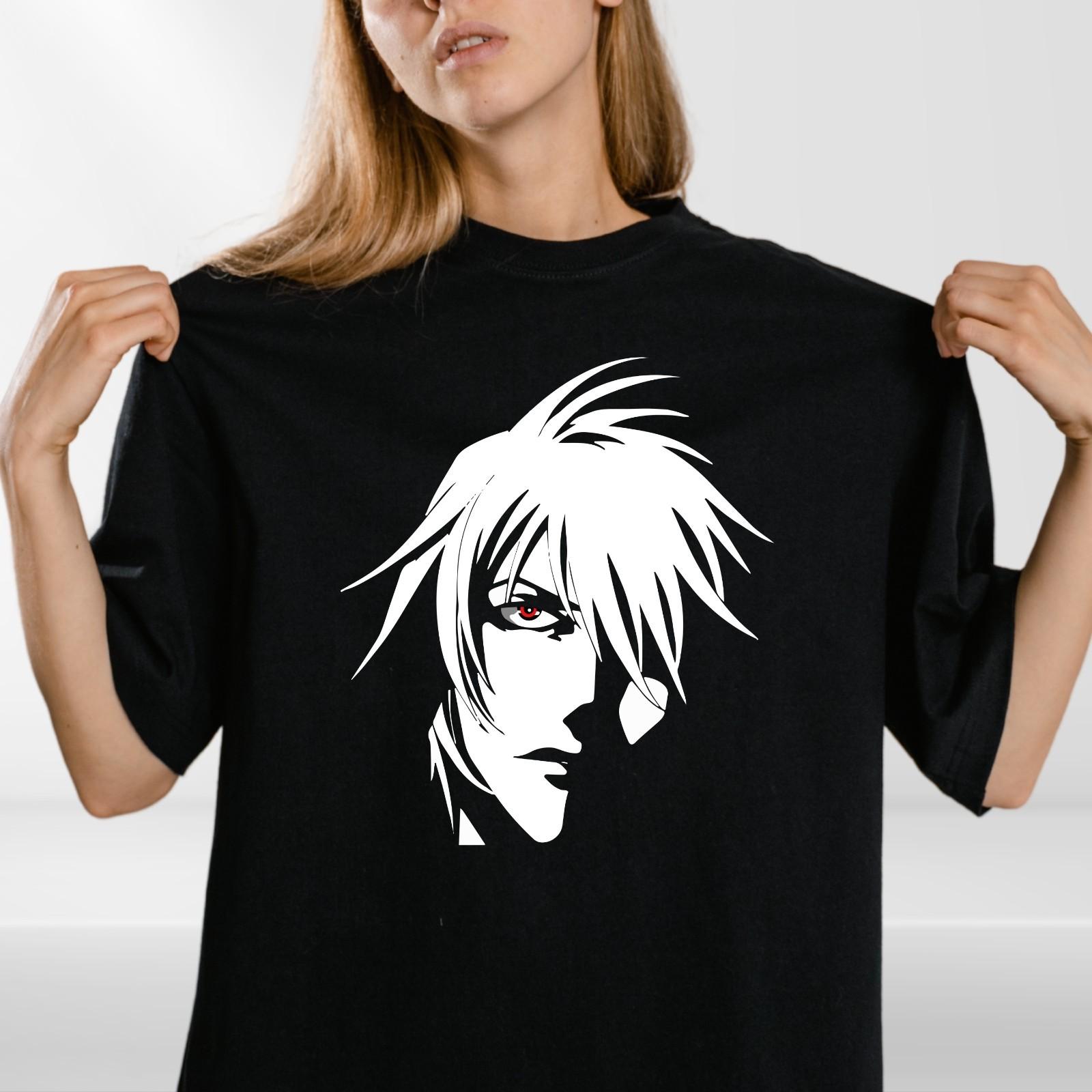 Anime Face T-Shirt Mens Womens Tees Top | Cool Manga Style Tee with Red Eye Graphic Japanese Otaku 2XL