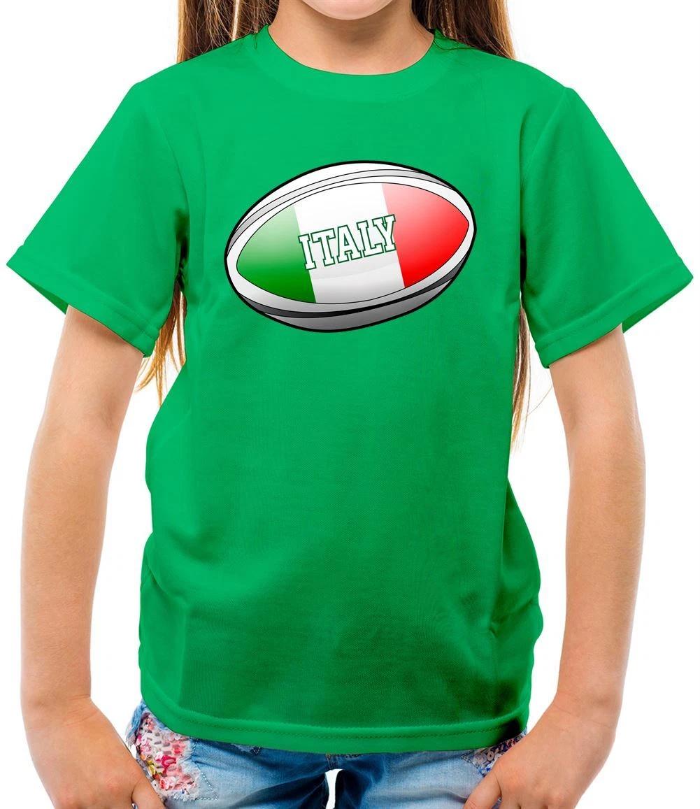 Italian Flag Rugby Ball - Kids T-Shirt - Italy 6 League Union Nations Six Ball 120