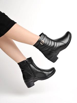 Shoetopia Γυναικείες Κοντές Μποτίνες με Χοντρό Τακούνι και Αντιολισθητική Σόλα, Άνετες Μοντέρνες Μποτάκια Αστραγάλου | Μαλακή Εσωτερική Σόλα με Απορρόφηση Κραδασμών | Καθημερινά, Για Πάρτι & Χειμώνα