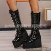 Buckle-up platform boots gothic wedge heels high boots female punk babes knight boots