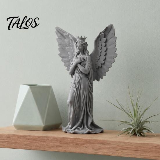 Crown Angel Ornament 3D Printed Figurine, Vintage Guardian Angle Statue, Miniature for Display Artistic Winged Women Sculpture Home Tabletop