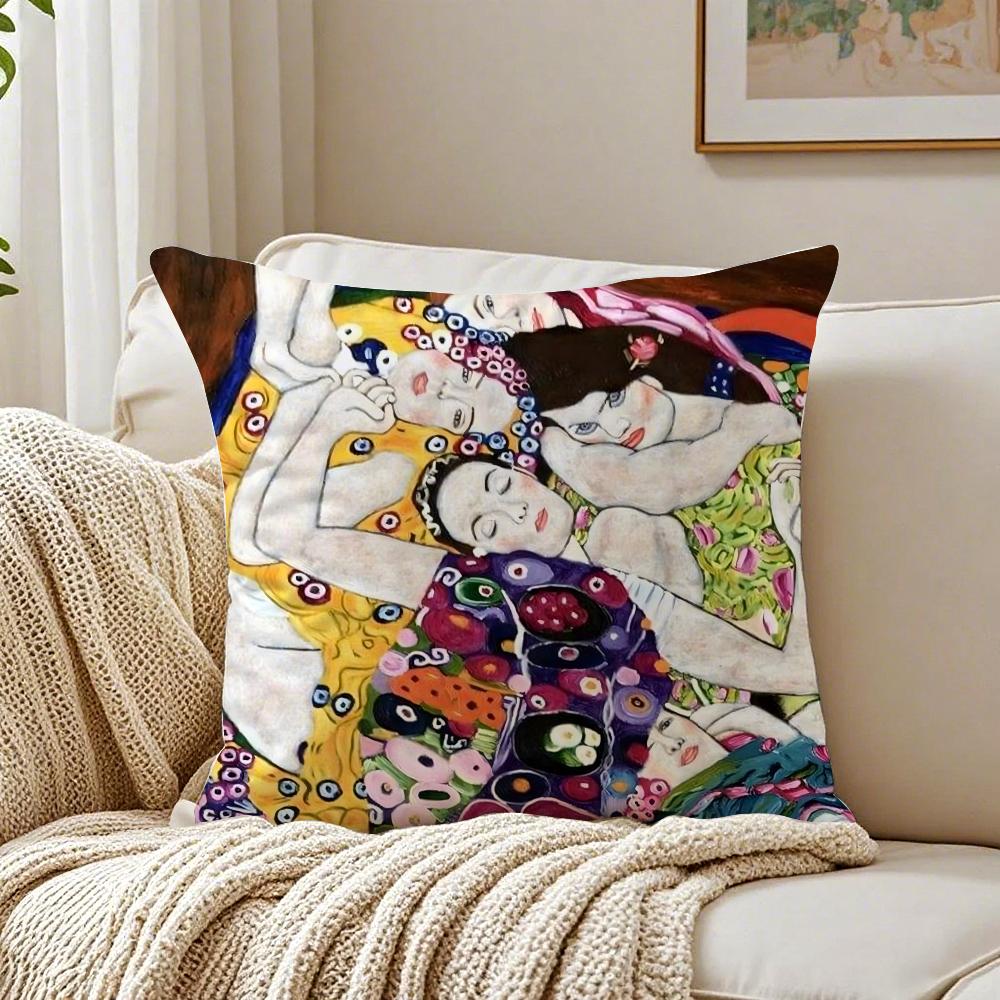 Art Luxurious Gustav Klimt Oil Painting Cushion Cover Linen Pillowcase Soft For Sofa Bed Home Room Decor