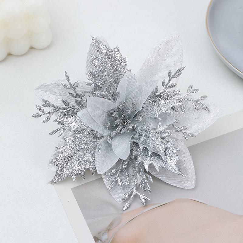 5Pcs Glitter Christmas Flowers Xmas Tree Ornaments Christmas Decorations for Home 2025 Navidad Noel Natal Gifts New Year 2025