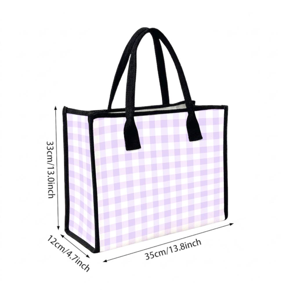 Lilac Plaid Canvas Tote Bag Large Casual Daily Handbag for Shopping Commute