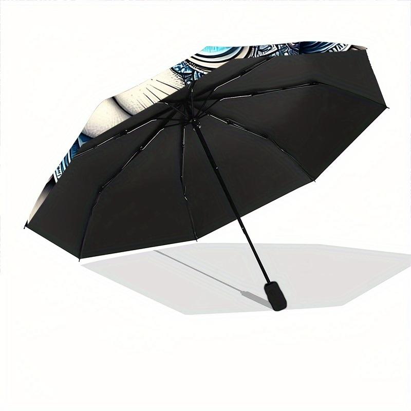 1pc Mandala Cat Art Automatic Folding Umbrella - 8-Rib Iron Frame, Windproof, Portable Sunshade with Plastic Handle for Travel & Outdoor Act