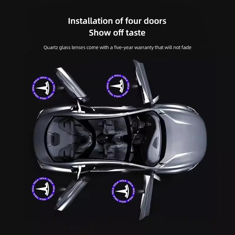 Car Sticker Tesla 2Pcs HD LED Auto Logos Car Door Projector Lamp Welcome Lights For Tesla Model 3 Model S X Y Cybertruck Roadste