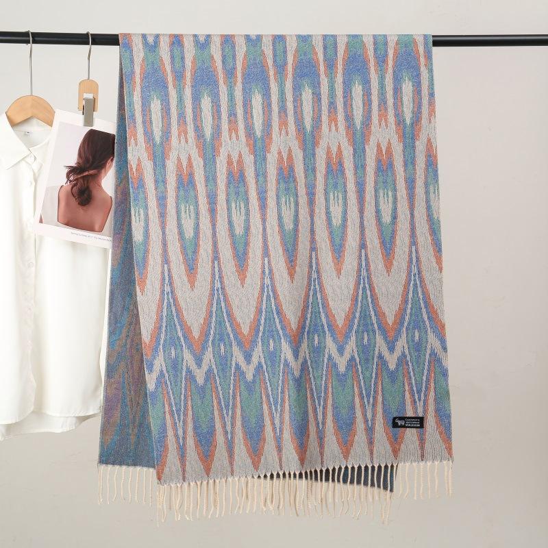 Ethnic Style Women Printed Shawl Autumn Winter  Muslim Hijab Imitation Cashmere Tassels Scarves Luxury Thick Warm Scarf Female