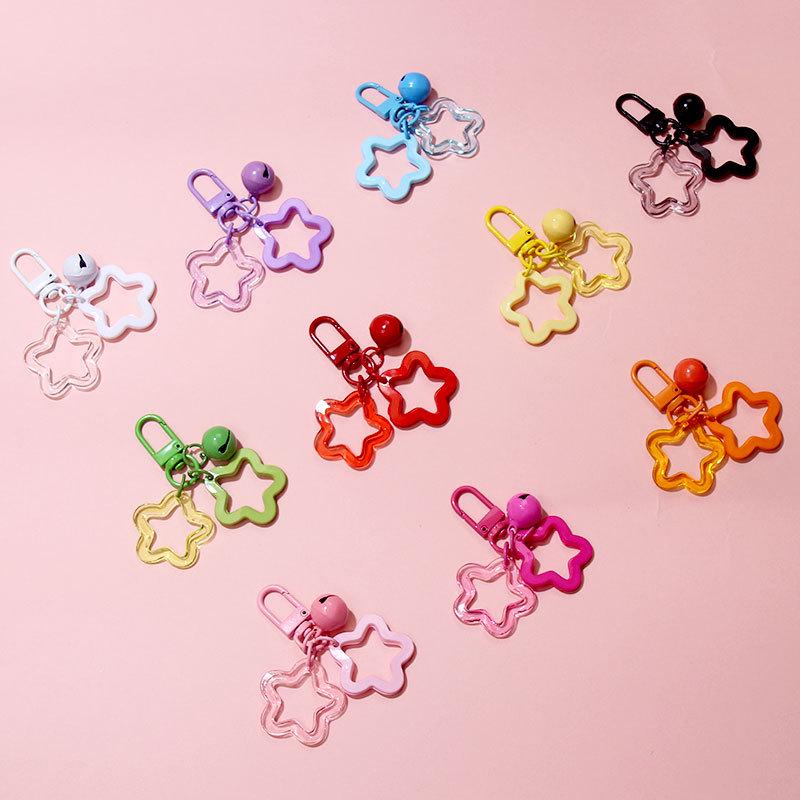 Colorful Handmade Double Star Keychain with Bell Ornaments - DIY Women's Bag Decoration