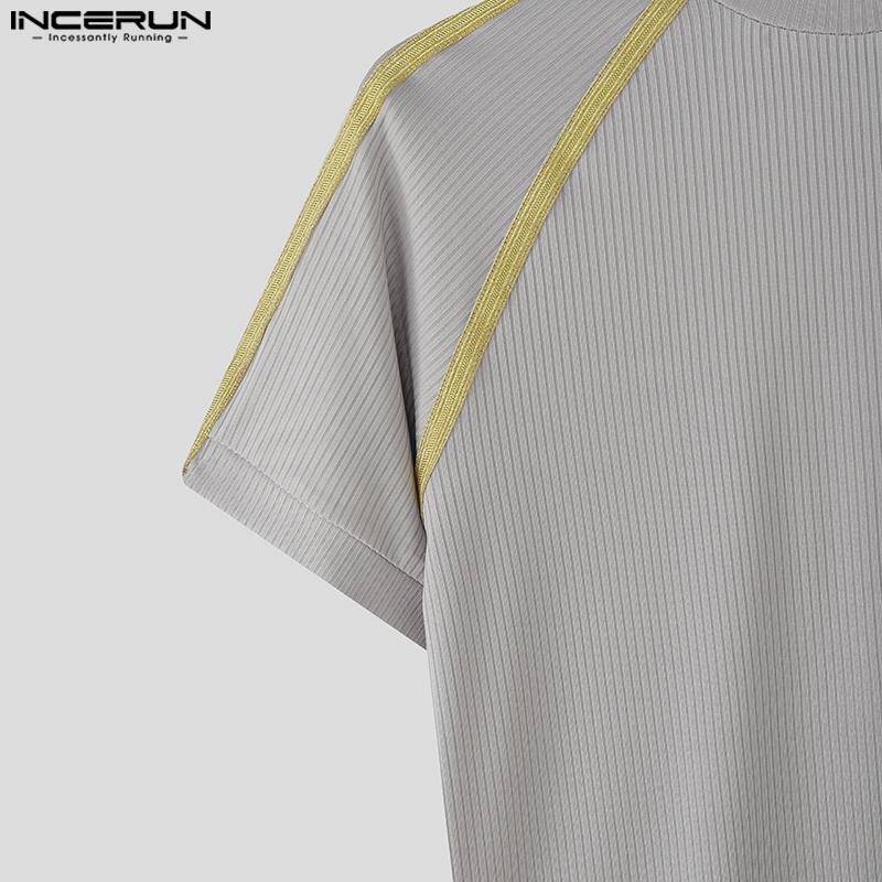 INCERUN Men Short Sleeve Stitching Casual Rib T-shirts Tops