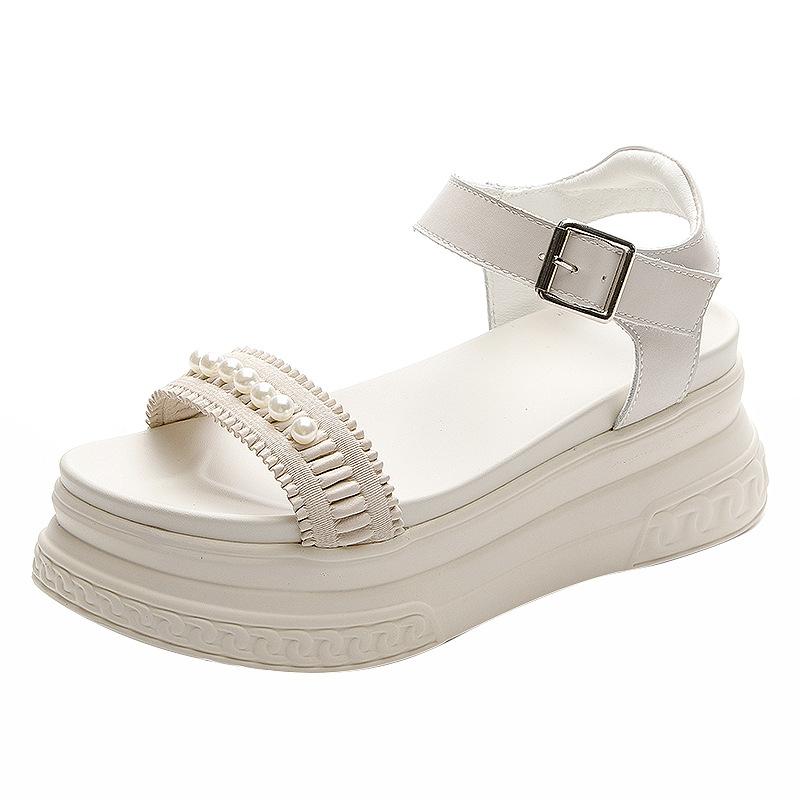 Sandals women's summer new 2025 thick sole increase of 7 cm fashion versatile buckle Roman muffin shoes trend