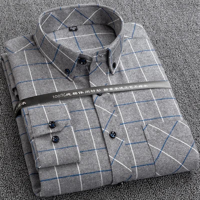 New Plaid Shirts for Male Plus Size Leisure Mens 100% Cotton Winter Warm Flannel Casual Checkered Over Size Shirt Long Sleeve