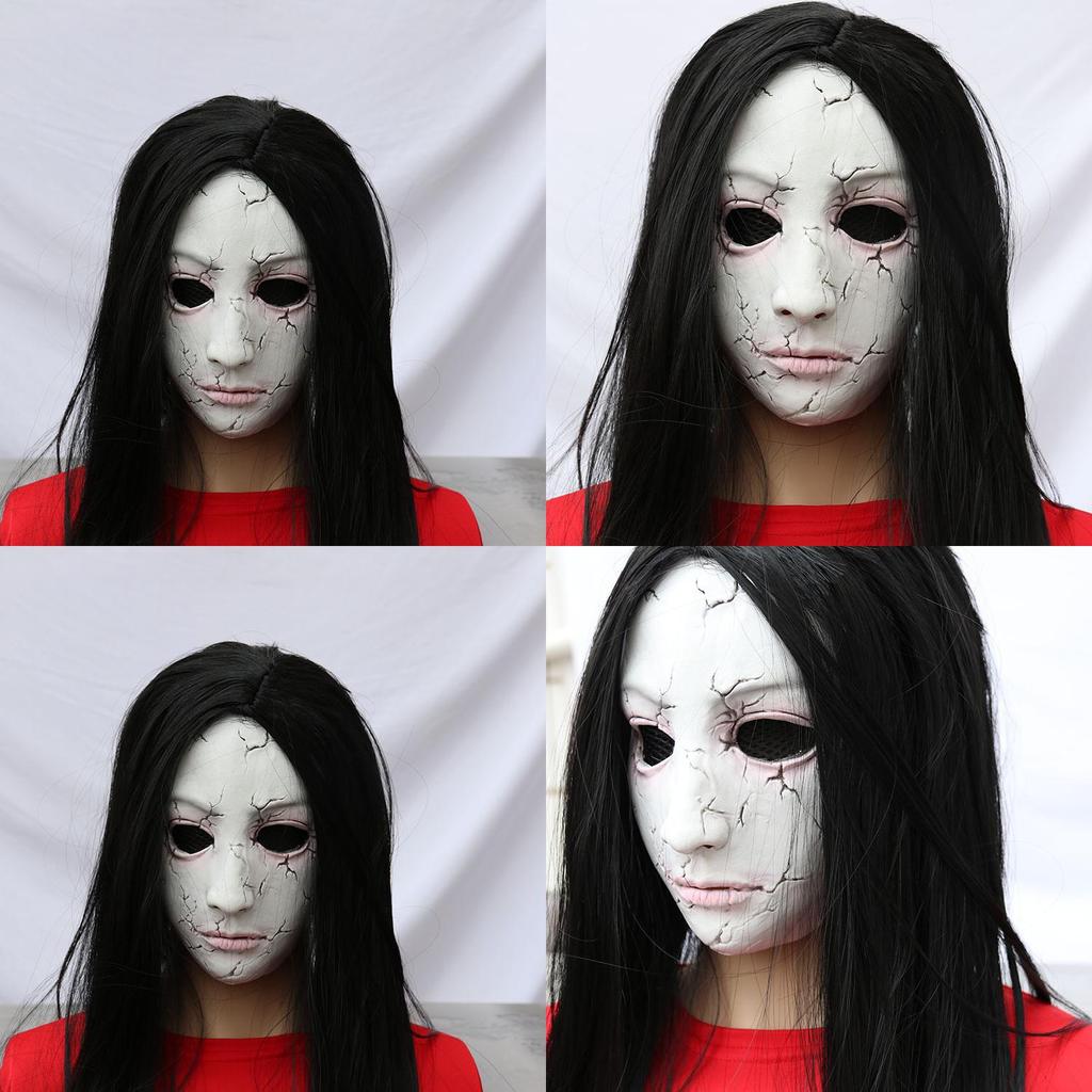 Horror Long Hair Ghost Latex Mask For Halloween And Escape Room Fun
