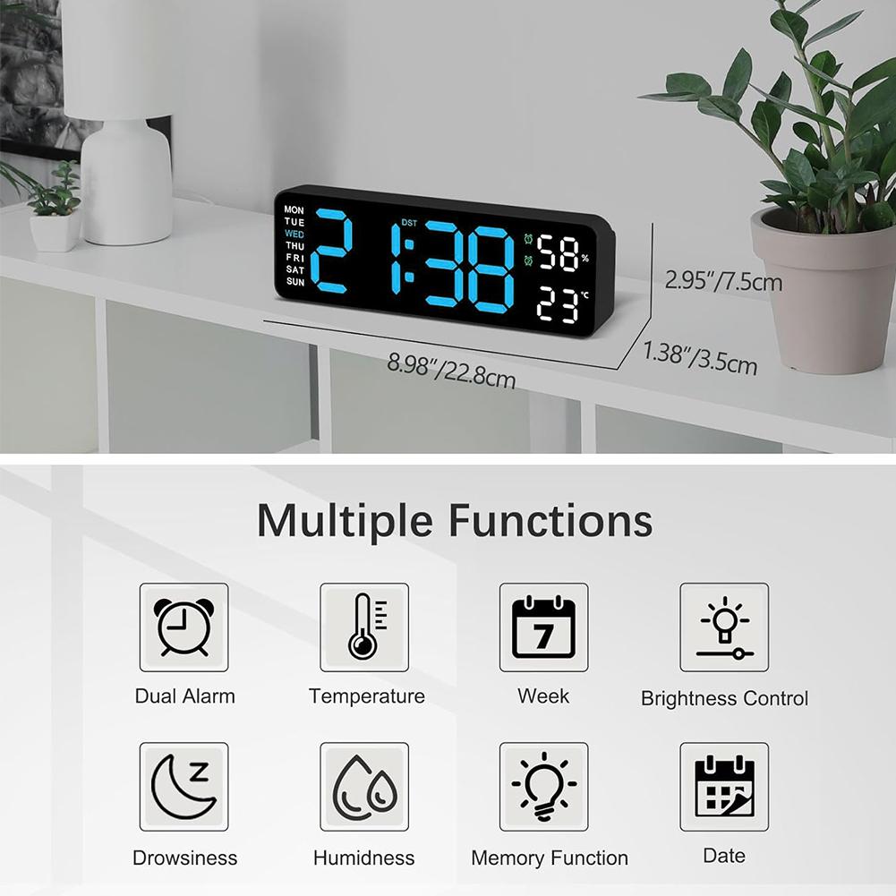 LED Desk Alarm Clock Digital Alarm Clock Multifunctional Electronic Wall Clock USB Charging Bedside Alarm Clock for Home Office