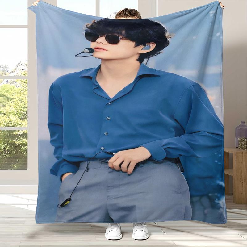 Kim Tae Hyung V Kpop B-BTS Flannel Blanket,Ultra Soft Warm Plush Throw for Home Bedroom Bed Sofa Cover Office Camping Picnic