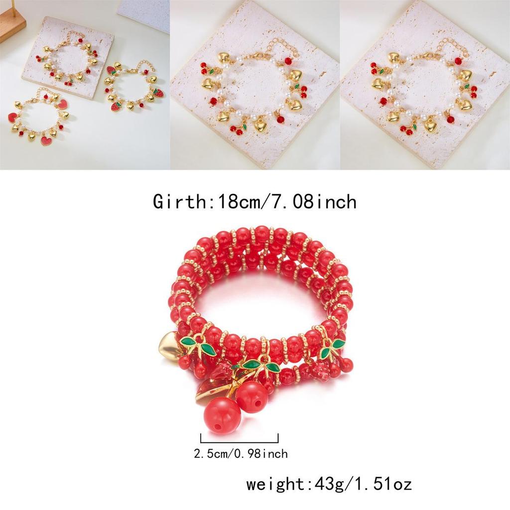 Fruit Jewelry Cherry Strawberry Heart Alloy Bracelet For Women Gift