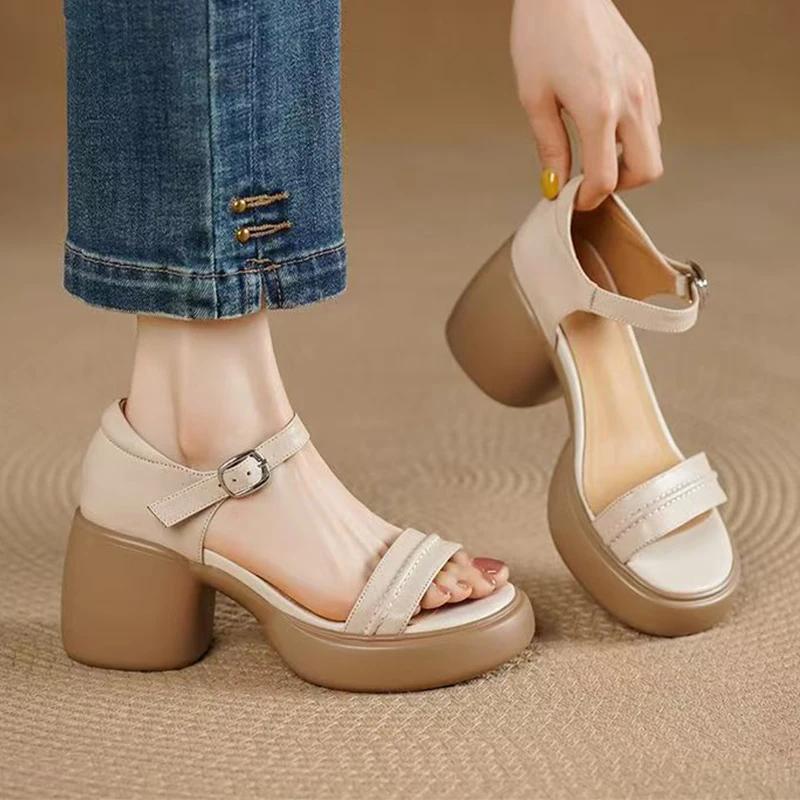Women High Heels Sandals Chunky Summer Shoes 2025 Dress Woman Slippers New Elegant Party Pumps Brand Mujer De Zapatillas