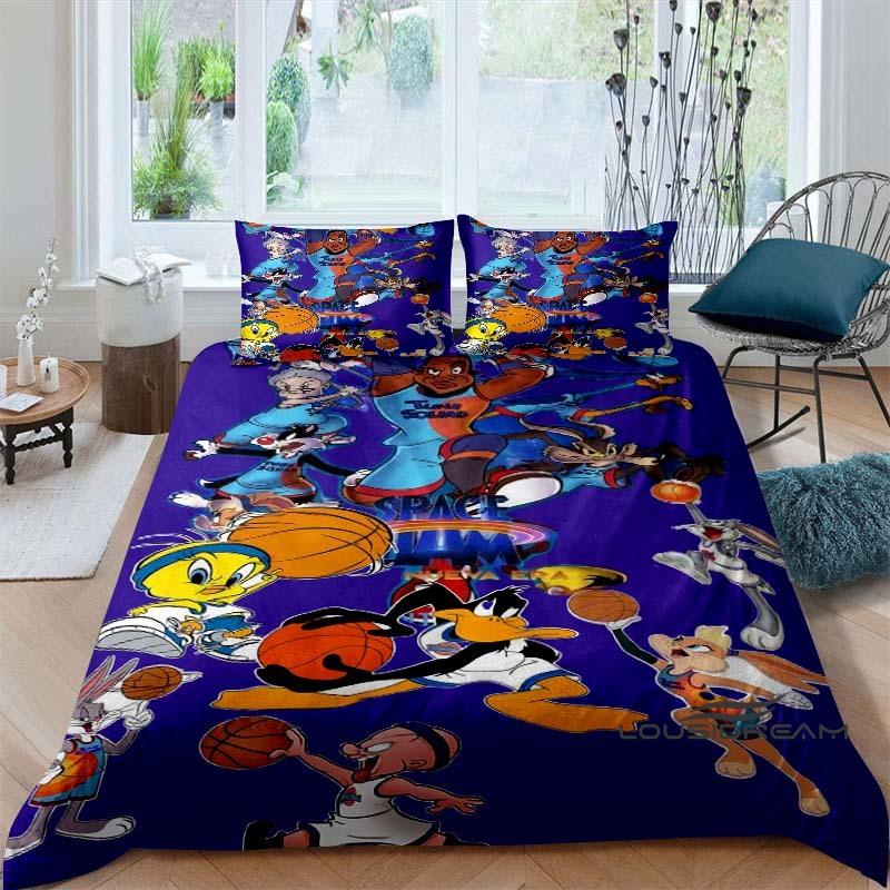 Ensemble couette et taie d'oreiller classique sur le thème du film de science-fiction Space Jam, imprimé en 3D, ensemble de literie pour enfants, décoration de chambre peut être personnalisé