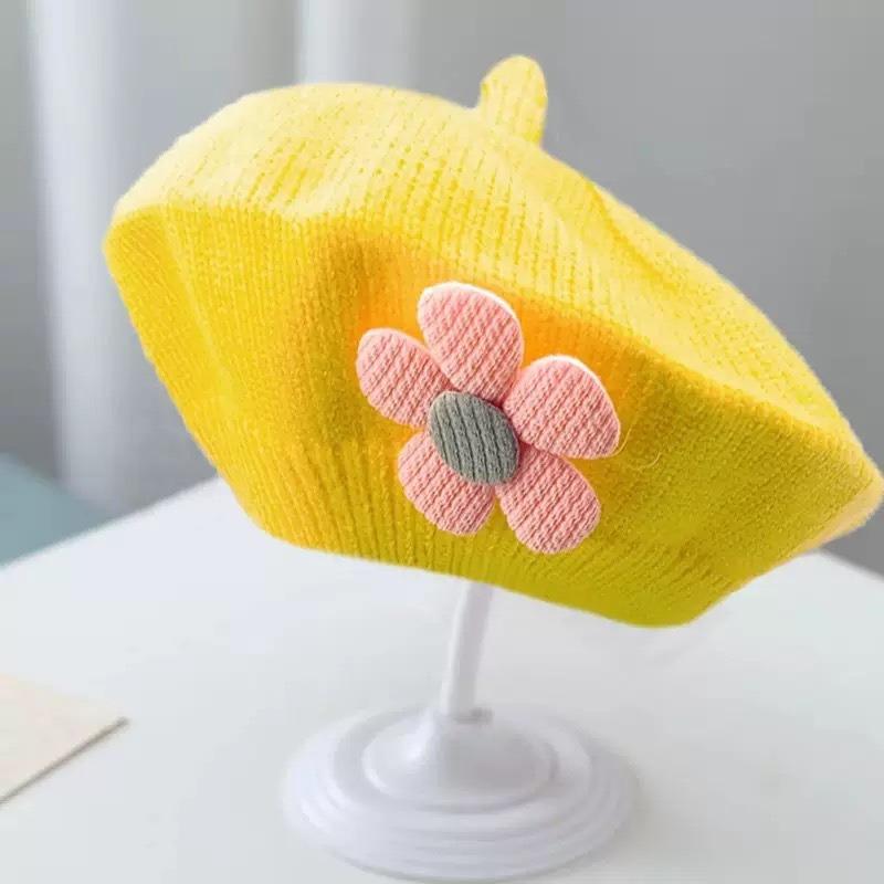 Czapka niemowlęca jesienno-zimowa dziewczęca uroczy beret z kwiatkiem dziecięca wełniana czapka dziewczęca dziergana czapka malarza tide
