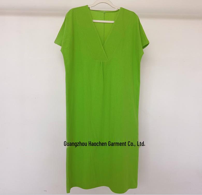 Women's 2025 Spring/Summer Casual Slimming Cotton Linen Dress - Versatile Solid Color, Hot Selling Style