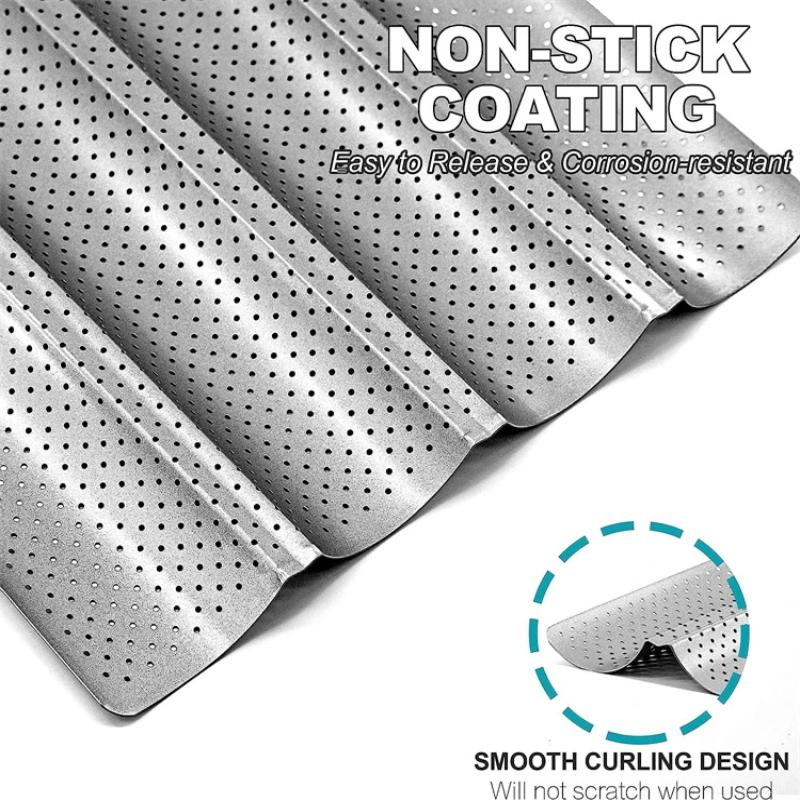 2/4 Wave Perforated French Bread Baking Pan Carbon Steel Baguette Pan French Bread Nonstick Loaves Loaf Cake Mold Baking Tools