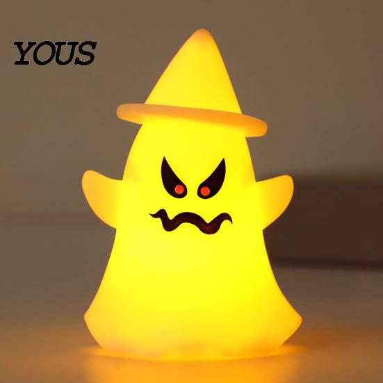 Battery Operated Ghost Light Halloween Witch Hat Light, Spooky LED Decorative Lamp, with Cartoon Night for Holiday Party Decor