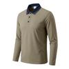 Autumn Mens Solid Long Sleeve Polo Shirt Contrast Striped Lapel Collar Button Placket Breathable Golf Casual Wear Tees