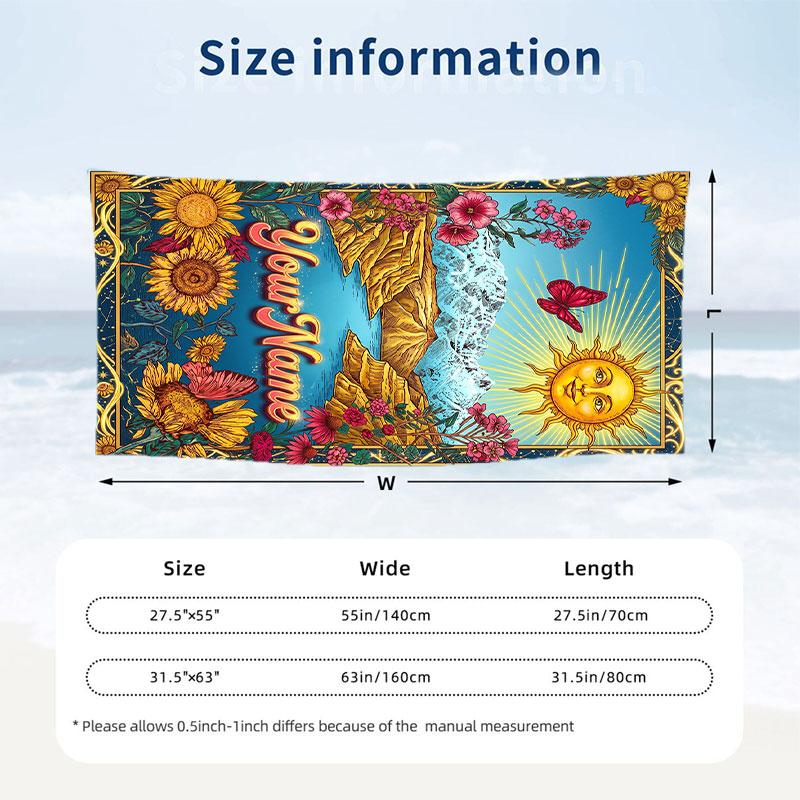 Floral Garden Theme Beach Towel Personalized Custom Name & Text Soft Quick Dry Beach Towel for Swimming Travel