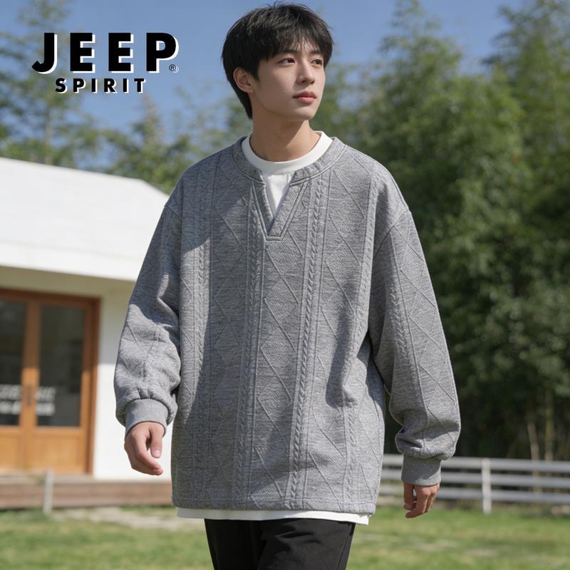 

JEEP SPIRIT Men s V-Neck Cable Knit Fake Two-Piece Sweatshirt 3XL