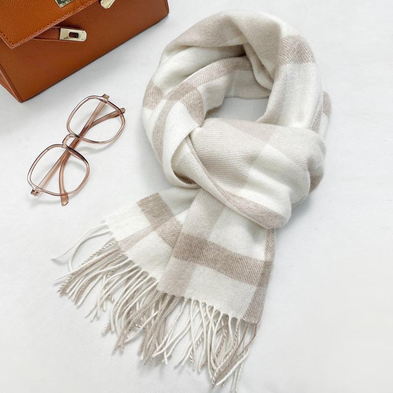Scarf female 100 pure wool autumn and winter new style high-end sense versatile warm plaid scarf student