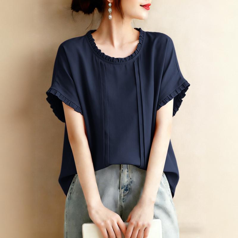 ZANZEA Women Casual Round Neck Solid Color Summer Short Sleeve Blouse