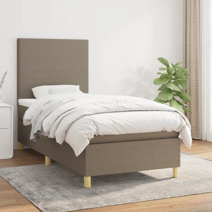 3142157 vidaXL Lit à sommier tapissier avec matelas Taupe 100x200 cm Tissu