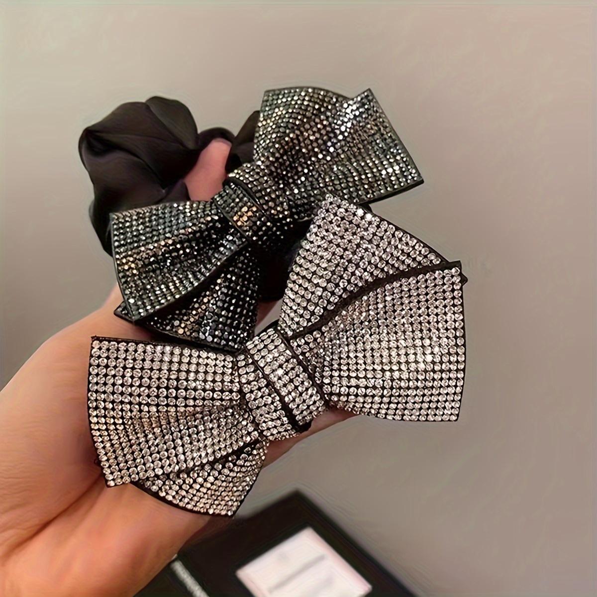 

2 Diamond Piece Large Intestine Hair Tie Bow Hair Rope Easy Temperament Ball Head Flower Female Ponytail Hair Rope High-End Headwear