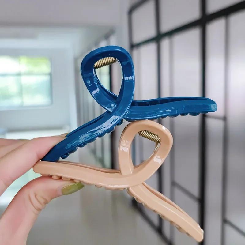 Korean Simple Solid Color Hair Claw For Women Crab Clip Fashion Acrylic Cross Big Hairpins Girls Accessories