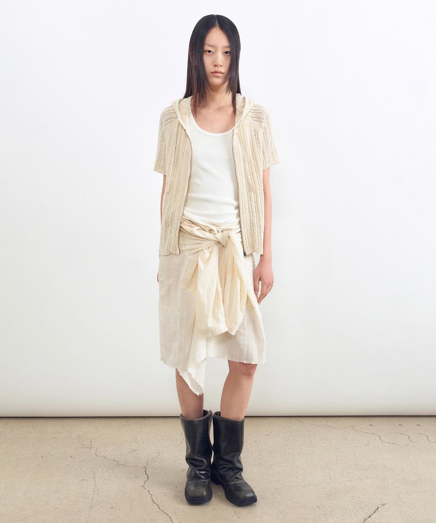 INSILENCE WOMEN Half Sleeve Hooded Zip-Up Knit Ivory