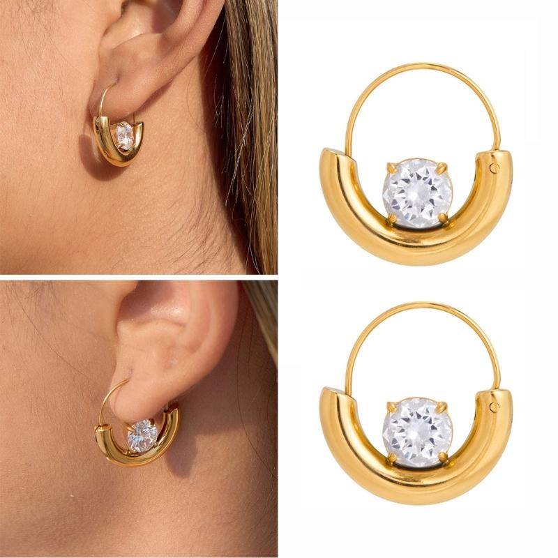 Unique Drop Earrings with Sparkling Zircon Stones Stainless Steel Texture Comfortable and Stylish Jewelry for Any Outfit