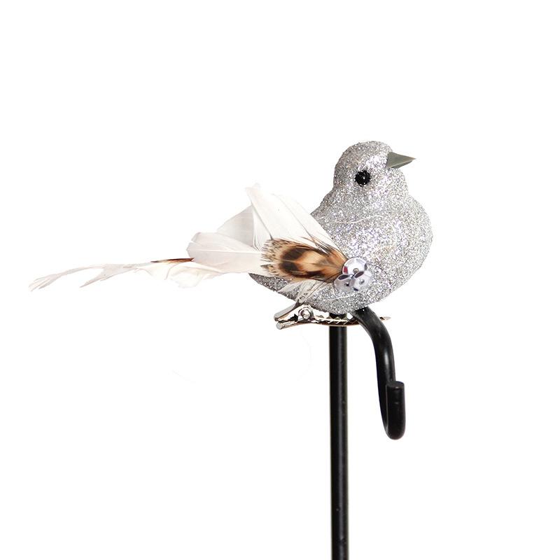 

1pcs Simulated small bird with gold powder feathers, green plants, garden greening decoration, artistic bird .