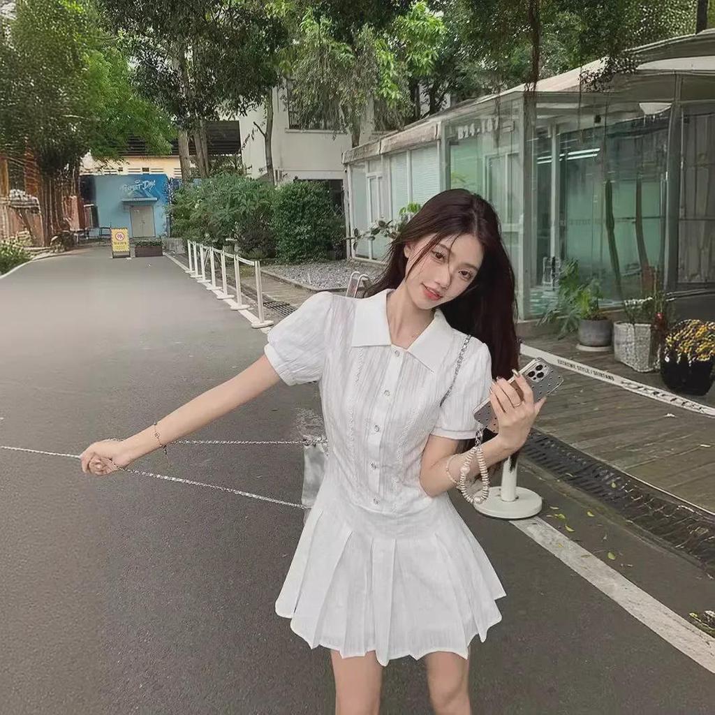 2024 Women's Summer White College-Style Short-Sleeved Dress
