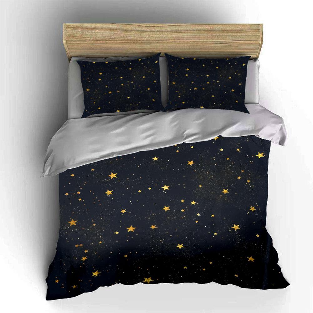 Starry Night Decoration Set Bedding Set with 1 Duvet Cover 2 Pillowcases Single Double King Queen, Gift
