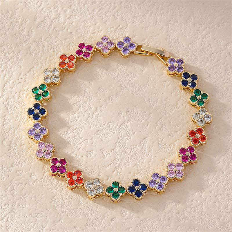 ZAKOL Korean Fashion Random Colorful Zircon Flower Plant Bracelets For Women Dopamine Girls Jewelry Party Accessories