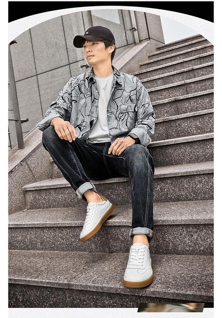 Men's Plus Size White Genuine Leather Skate Shoes - Breathable, Soft Sole, Casual Cowhide Sneakers