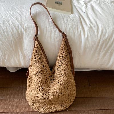 New Woven Bag Style Literary Wool Bag Shoulder Bag Seaside Vacation Hollow Beach Bag