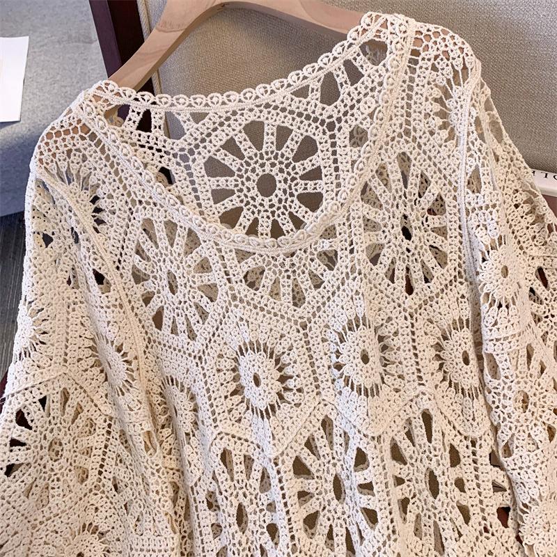 DIMANAF 2024 Neue Sommer Frauen Lange Gestrickte Kleid Ärmel Grundlegende Spitze Kleider Beiläufige