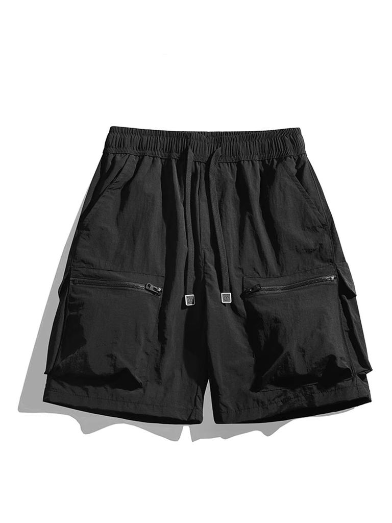 Black Cargo Shorts Men's Summer Casual Zipper Pocket Pants Men's Sportswear Breathable Shorts Male