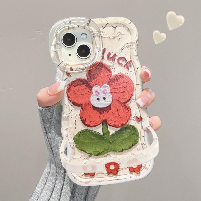 

Масляная живопись Кролик Цветок Подходит для чехла для мобильного телефона Apple 15 Huawei Mate60pro Двойной кронштейн 14 Xiaomi 13 Силикон 12 Redmi K40/K40 Pro