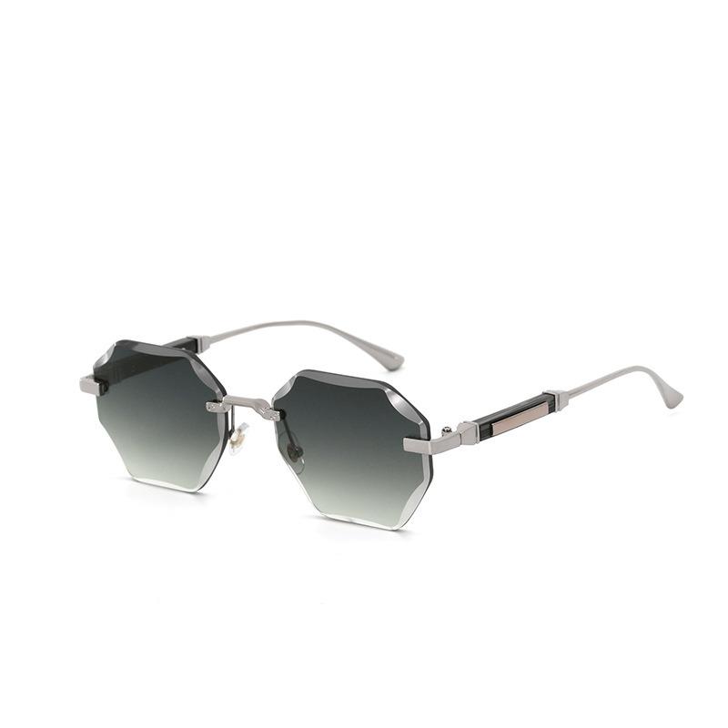 Non-polarized Europe and America Polygon Diamond Edge Trimming Rimless Sunglasses Men Women Fashion Ocean Slicemetal Frame Glasses