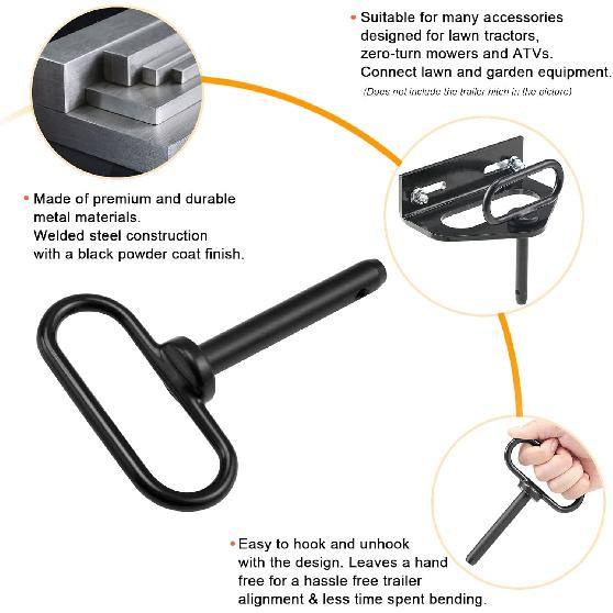 CZC AUTO 2 Pack Hitch Pin 5/8 X 4 Inch For Lawn Mower Trailer, Gate P For Simple One Handed Hook On & Off - Securely Hitch Lawn & Tow Behind