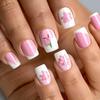 24-Piece Floral French Tip Glossy Nails - White & Pink