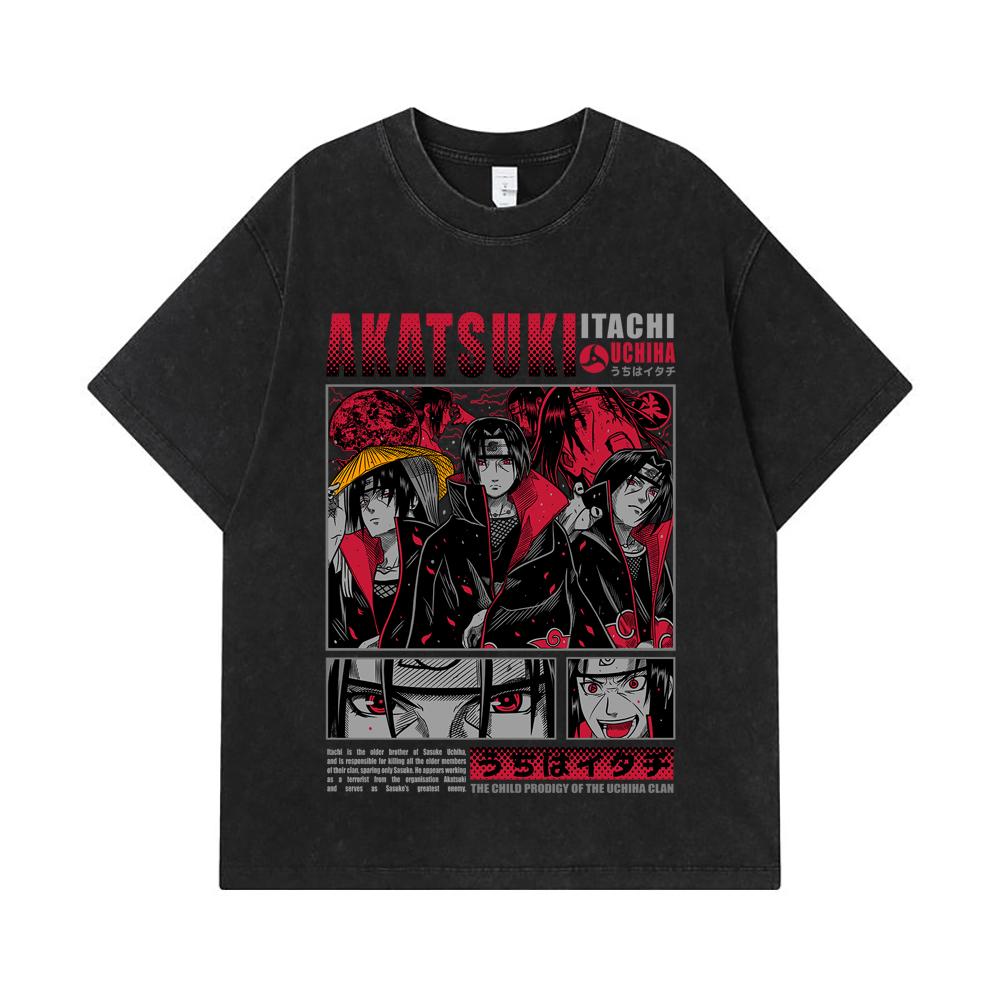 275 GSM Washed T-shirts 100% Cotton Naruto V8 Itachi Print Unisex Heavy Cotton T Shirt