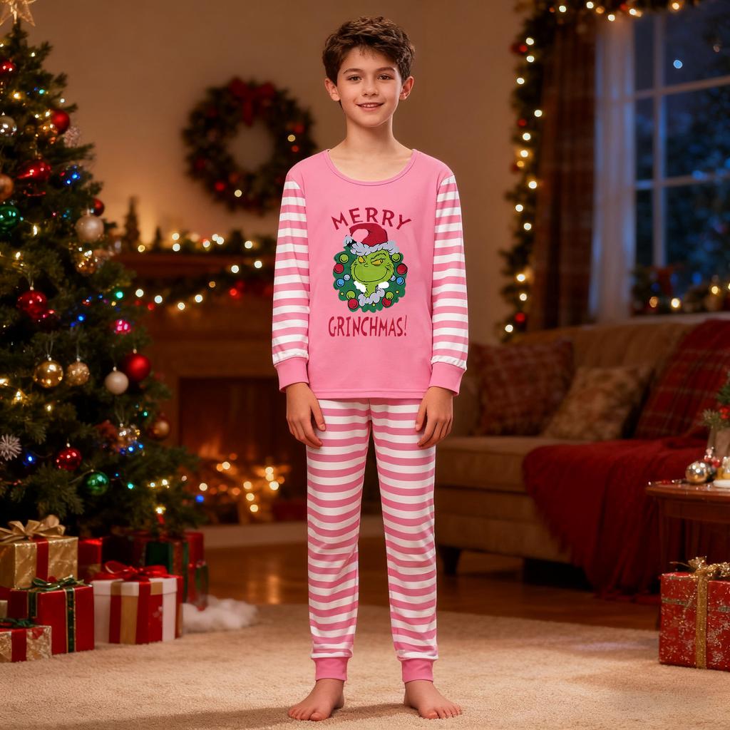 Print Cute Family Set Pajamas, Home Clothes, Family Set Long Sleeve Top Pants Set