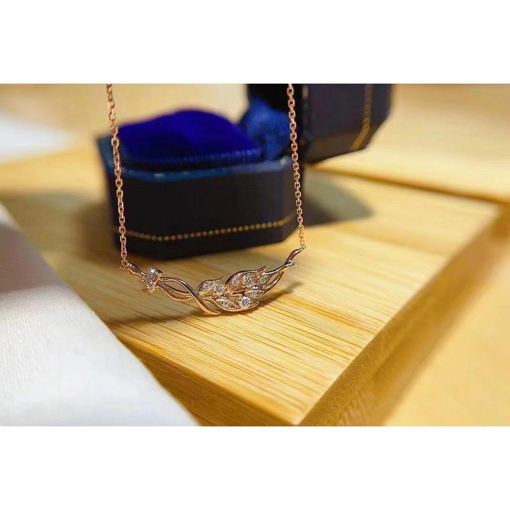 Temperature Zircon Leaf Necklace Simple and Fashionable Niche Design Sense Wheat Ear Clavicle Chain New Trendy Jewelry